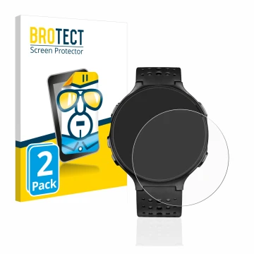 Face avant d’un emballage produit avec le logo de la marque BROTECT. À côté, l’appareil Garmin Forerunner 235 est représenté a