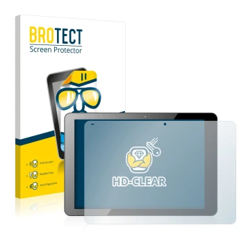 Face avant d’un emballage produit avec le logo de la marque BROTECT. À côté, l’appareil Chuwi Hi12 est représenté avec la prot