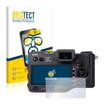 Face avant d’un emballage produit avec le logo de la marque BROTECT. À côté, l’appareil Sigma SD Quattro H est représenté avec