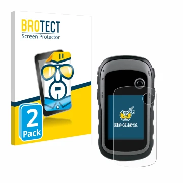 Face avant d’un emballage produit avec le logo de la marque BROTECT. À côté, l’appareil Garmin eTrex 30x est représenté avec l