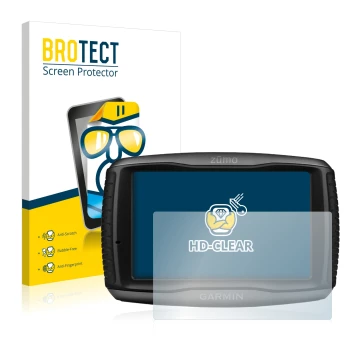 Face avant d’un emballage produit avec le logo de la marque BROTECT. À côté, l’appareil Garmin zumo 595LM est représenté avec 