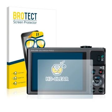 Face avant d’un emballage produit avec le logo de la marque BROTECT. À côté, l’appareil Canon PowerShot SX620 HS est représent