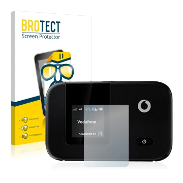 Face avant d’un emballage produit avec le logo de la marque BROTECT. À côté, l’appareil Vodafone R215 WLAN Router est représen