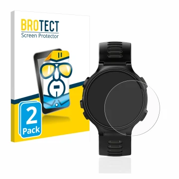Face avant d’un emballage produit avec le logo de la marque BROTECT. À côté, l’appareil Garmin Forerunner 735XT est représenté