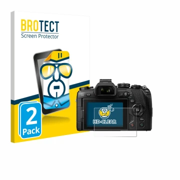 Face avant d’un emballage produit avec le logo de la marque BROTECT. À côté, l’appareil Olympus OM-D E-M1 Mark II est représen