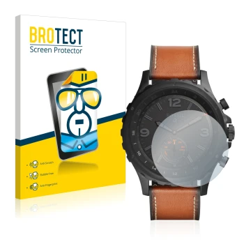 Face avant d’un emballage produit avec le logo de la marque BROTECT. À côté, l’appareil Fossil Q Nate est représenté avec la p