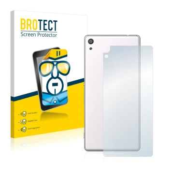 Face avant d’un emballage produit avec le logo de la marque BROTECT. À côté, l’appareil Sony Xperia XA Ultra (Arrière) est rep