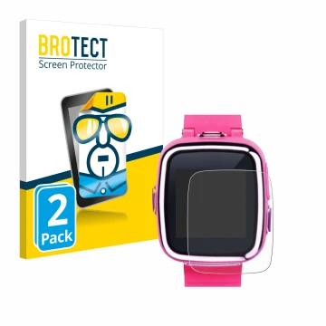 Face avant d’un emballage produit avec le logo de la marque BROTECT. À côté, l’appareil Vtech Kidizoom Smart Watch 2 est repré