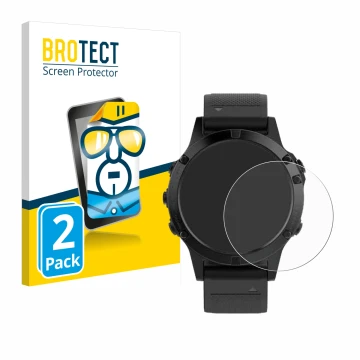 Face avant d’un emballage produit avec le logo de la marque BROTECT. À côté, l’appareil Garmin Fenix 5 (47 mm) est représenté 