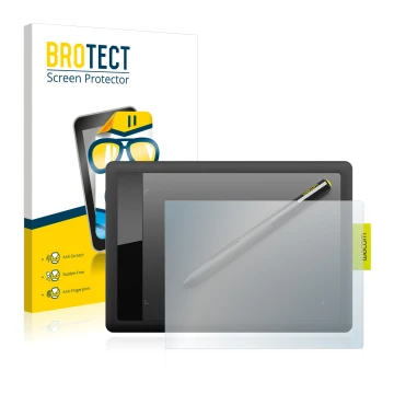 Face avant d’un emballage produit avec le logo de la marque BROTECT. À côté, l’appareil Wacom One s CTL-471 est représenté ave