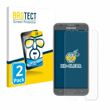 Face avant d’un emballage produit avec le logo de la marque BROTECT. À côté, l’appareil Samsung Galaxy J3 2017 est représenté 