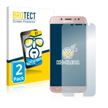 Face avant d’un emballage produit avec le logo de la marque BROTECT. À côté, l’appareil Samsung Galaxy J7 2017 est représenté 