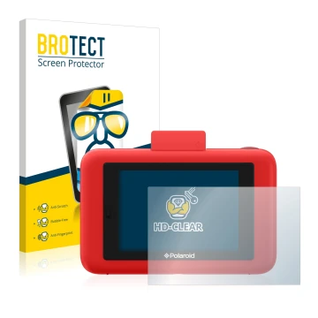 Face avant d’un emballage produit avec le logo de la marque BROTECT. À côté, l’appareil Polaroid Snap Touch est représenté ave