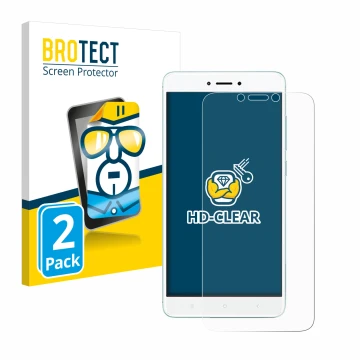 Face avant d’un emballage produit avec le logo de la marque BROTECT. À côté, l’appareil Xiaomi Redmi 4X est représenté avec la