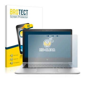 Face avant d’un emballage produit avec le logo de la marque BROTECT. À côté, l’appareil HP EliteBook x360 1030 G2 est représen