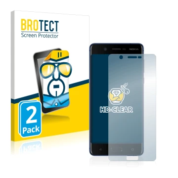 Face avant d’un emballage produit avec le logo de la marque BROTECT. À côté, l’appareil Nokia 5 est représenté avec la protect