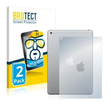 Face avant d’un emballage produit avec le logo de la marque BROTECT. À côté, l’appareil Apple iPad 9.7