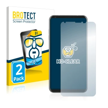 Face avant d’un emballage produit avec le logo de la marque BROTECT. À côté, l’appareil LG V30 est représenté avec la protecti