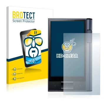 Face avant d’un emballage produit avec le logo de la marque BROTECT. À côté, l’appareil Astell&Kern AK KANN est représenté ave