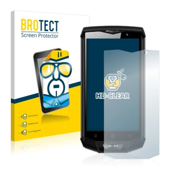 Face avant d’un emballage produit avec le logo de la marque BROTECT. À côté, l’appareil Blackview BV8000 Pro est représenté av