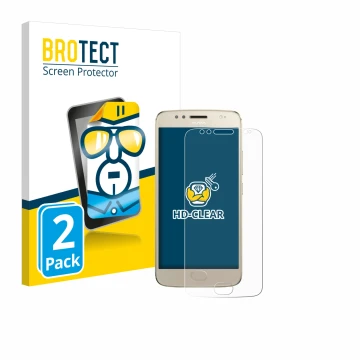 Face avant d’un emballage produit avec le logo de la marque BROTECT. À côté, l’appareil Motorola Moto G5S est représenté avec 