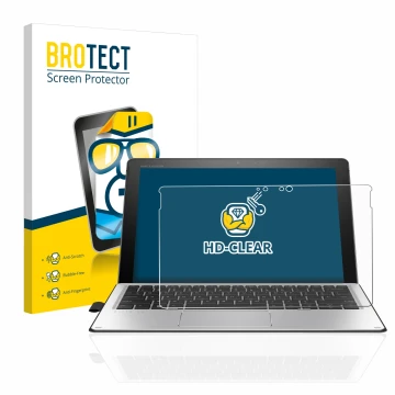 Face avant d’un emballage produit avec le logo de la marque BROTECT. À côté, l’appareil HP Elite x2 1012 G2 est représenté ave