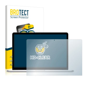 Face avant d’un emballage produit avec le logo de la marque BROTECT. À côté, l’appareil Apple MacBook Pro 15