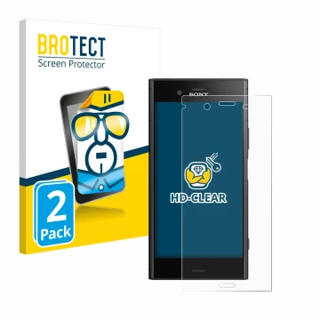 Face avant d’un emballage produit avec le logo de la marque BROTECT. À côté, l’appareil Sony Xperia XZ1 est représenté avec la