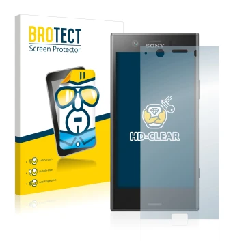 Face avant d’un emballage produit avec le logo de la marque BROTECT. À côté, l’appareil Sony Xperia XZ1 Compact est représenté