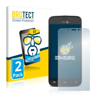 Face avant d’un emballage produit avec le logo de la marque BROTECT. À côté, l’appareil Doro 8040 est représenté avec la prote