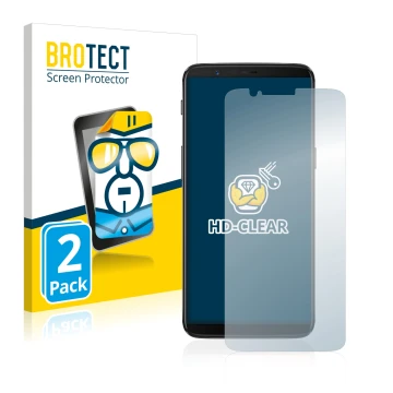 Face avant d’un emballage produit avec le logo de la marque BROTECT. À côté, l’appareil OnePlus 5T est représenté avec la prot