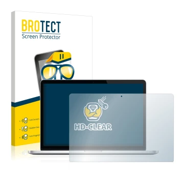 Face avant d’un emballage produit avec le logo de la marque BROTECT. À côté, l’appareil Apple MacBook Pro Retina 15