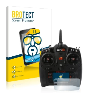 Face avant d’un emballage produit avec le logo de la marque BROTECT. À côté, l’appareil Spektrum DX8 G2 est représenté avec la