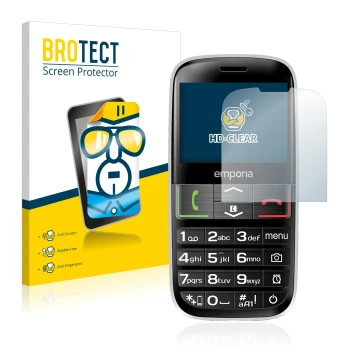 Face avant d’un emballage produit avec le logo de la marque BROTECT. À côté, l’appareil Emporia Euphoria V50-3G est représenté