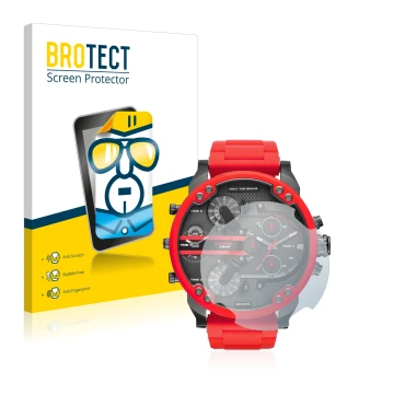 Face avant d’un emballage produit avec le logo de la marque BROTECT. À côté, l’appareil Diesel DZ7370 est représenté avec la p