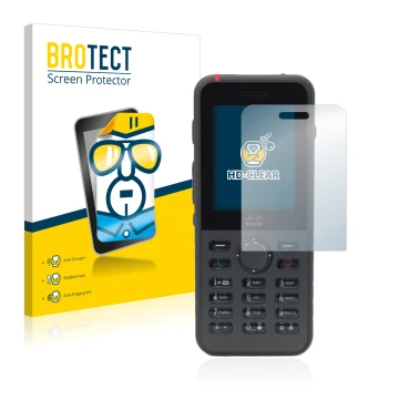 Face avant d’un emballage produit avec le logo de la marque BROTECT. À côté, l’appareil Cisco IP Phone 8821 est représenté ave