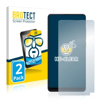 Face avant d’un emballage produit avec le logo de la marque BROTECT. À côté, l’appareil Xiaomi Mi Mix 2S est représenté avec l