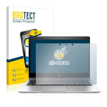 Face avant d’un emballage produit avec le logo de la marque BROTECT. À côté, l’appareil HP EliteBook 840 G5 est représenté ave