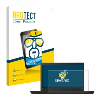 Face avant d’un emballage produit avec le logo de la marque BROTECT. À côté, l’appareil Lenovo ThinkPad T480 est représenté av