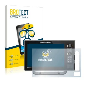 Face avant d’un emballage produit avec le logo de la marque BROTECT. À côté, l’appareil Humminbird Solix 10 est représenté ave