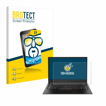 Face avant d’un emballage produit avec le logo de la marque BROTECT. À côté, l’appareil Lenovo ThinkPad X1 Carbon (6ème Gen.) 