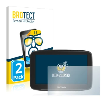 Face avant d’un emballage produit avec le logo de la marque BROTECT. À côté, l’appareil TomTom GO Basic 5
