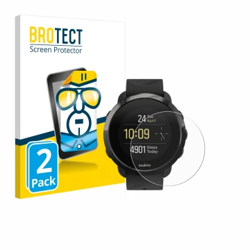 Face avant d’un emballage produit avec le logo de la marque BROTECT. À côté, l’appareil Suunto 3 Fitness est représenté avec l
