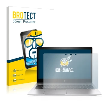 Face avant d’un emballage produit avec le logo de la marque BROTECT. À côté, l’appareil HP EliteBook 850 G5 Touch est représen