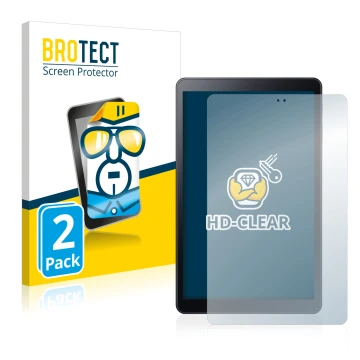 Face avant d’un emballage produit avec le logo de la marque BROTECT. À côté, l’appareil Samsung Galaxy Tab A 10.5 2018 LTE est