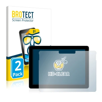 Face avant d’un emballage produit avec le logo de la marque BROTECT. À côté, l’appareil Microsoft Surface Go (1ère Gen.) est r