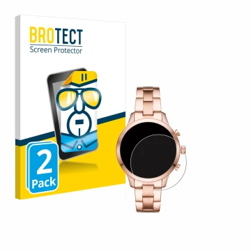 Face avant d’un emballage produit avec le logo de la marque BROTECT. À côté, l’appareil Michael Kors Access Runway (41 mm) est