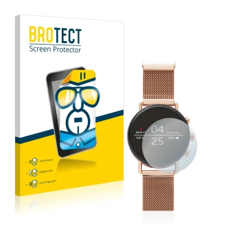 Face avant d’un emballage produit avec le logo de la marque BROTECT. À côté, l’appareil Skagen Smartwatch Falster 40mm est rep