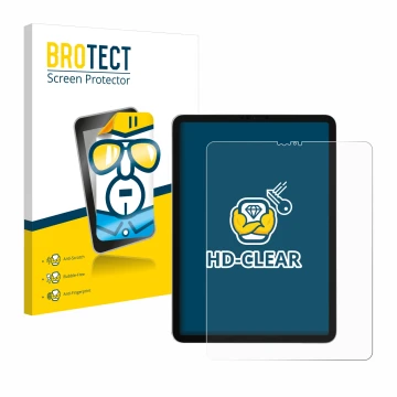Face avant d’un emballage produit avec le logo de la marque BROTECT. À côté, l’appareil Apple iPad Pro 12.9
