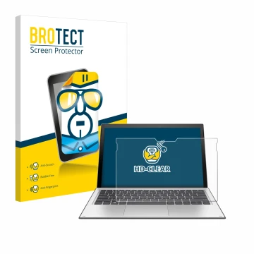 Face avant d’un emballage produit avec le logo de la marque BROTECT. À côté, l’appareil HP Elite x2 1013 G3 est représenté ave